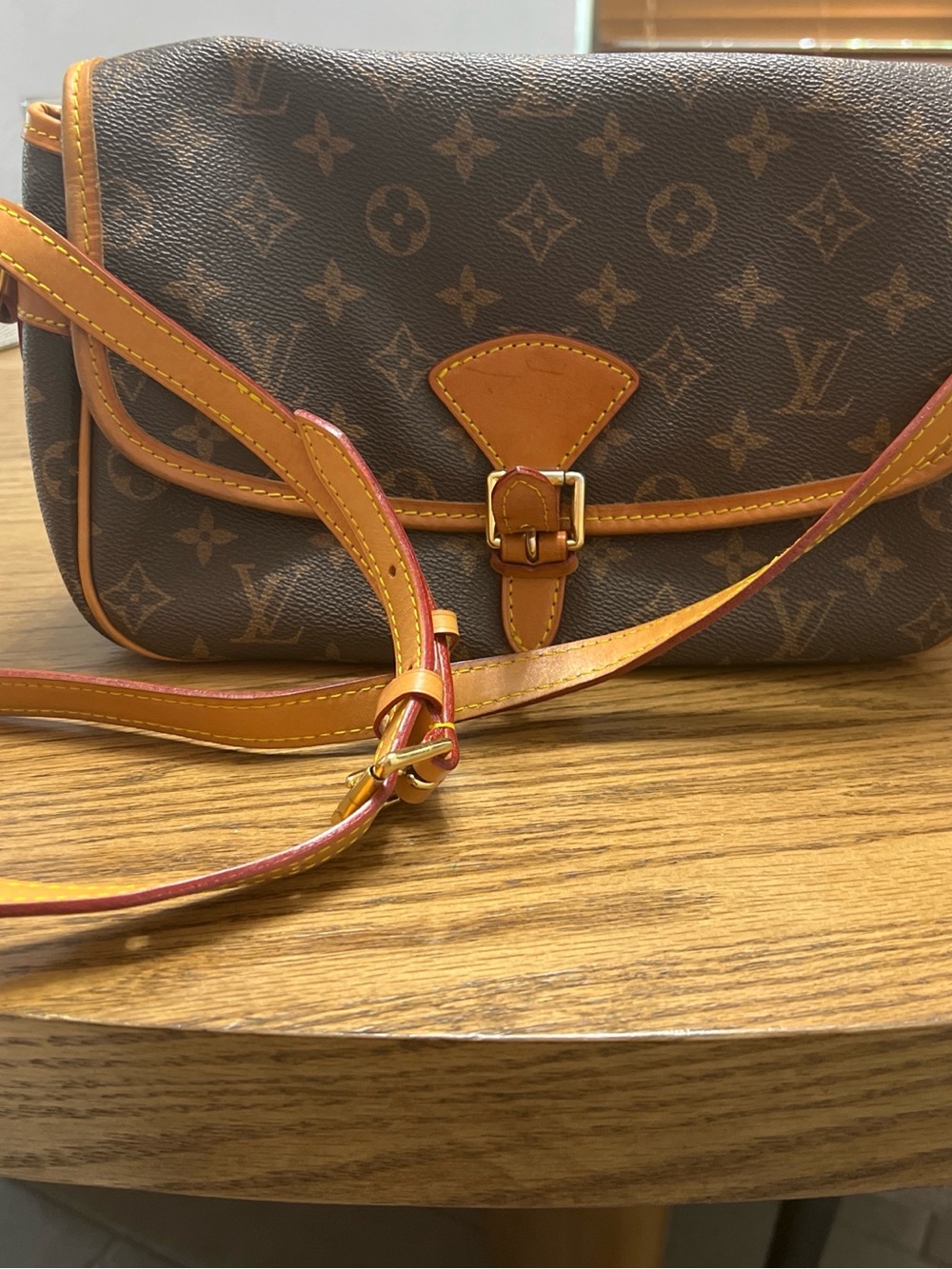 Louis Vuitton Monogram Canvas Crossbody with Tan Trim and Red Edge